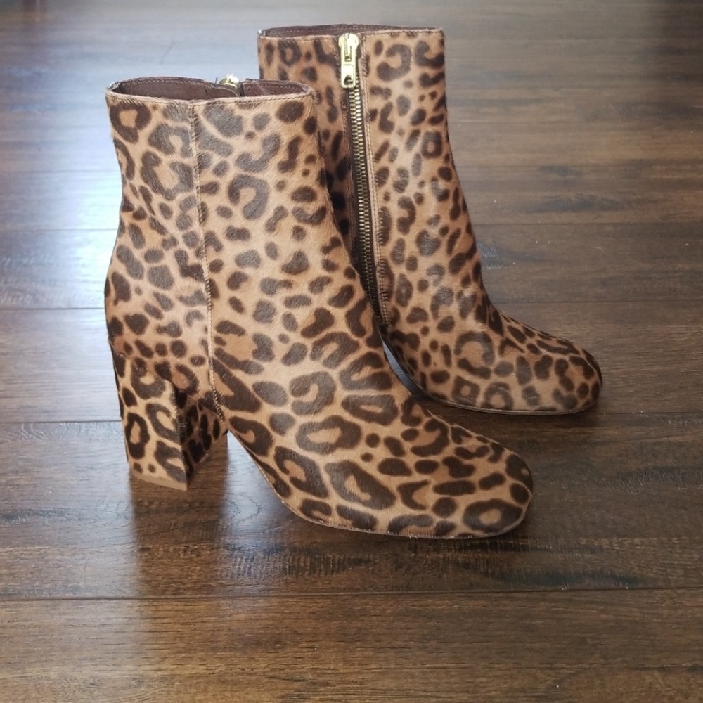J. Crew Black and Tan Ankle Booties with Block Heel